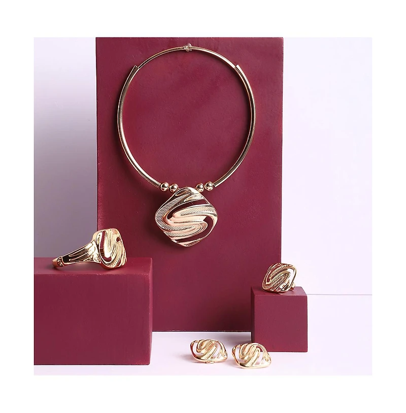 Sohi Women's Gold Ripple Rhombus Necklace, Earrings