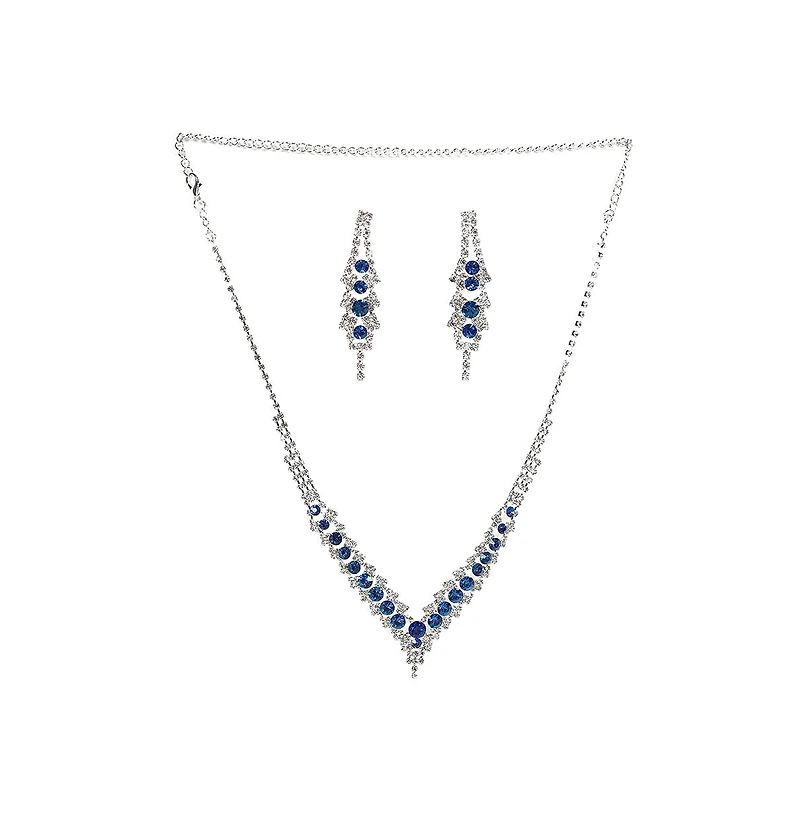 Sohi Women's Blue Embellished Stone Necklace And Earrings (Set Of 2)