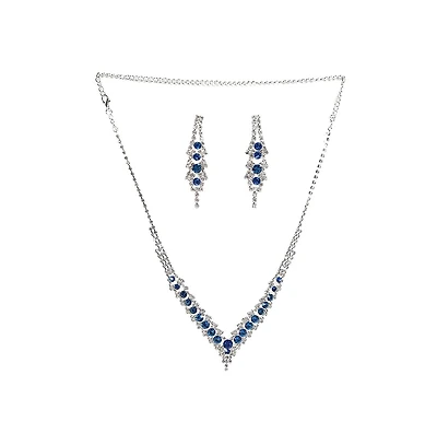 Sohi Women's Blue Embellished Stone Necklace And Earrings (Set Of 2)