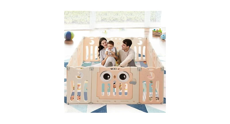 Slickblue Toddler 14-Panel Baby Playpen Activity Center Foldable Play Yard with Lock Door