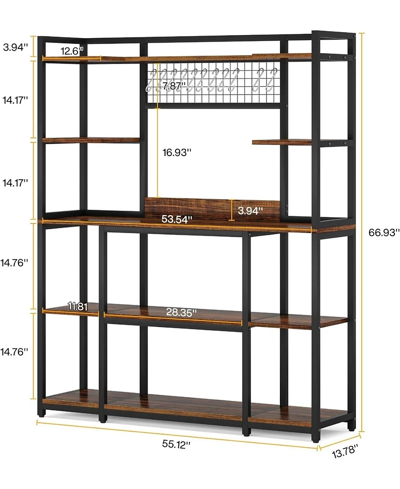 Tribesigns Large Bakers Rack, 55" Wide Kitchen Hutch Cabinet Microwave Stand with 11 Hooks, 5-Tier Baker s Rack Kitchen Storage Shelf Rack with Hutch