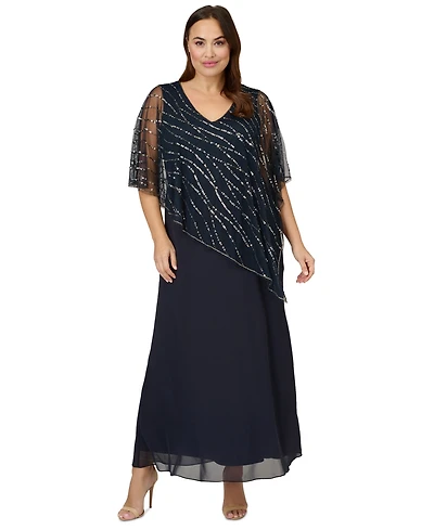 Adrianna Papell Plus Size Beaded Popover Gown