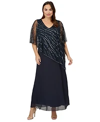 Adrianna Papell Plus Size Beaded Popover Gown