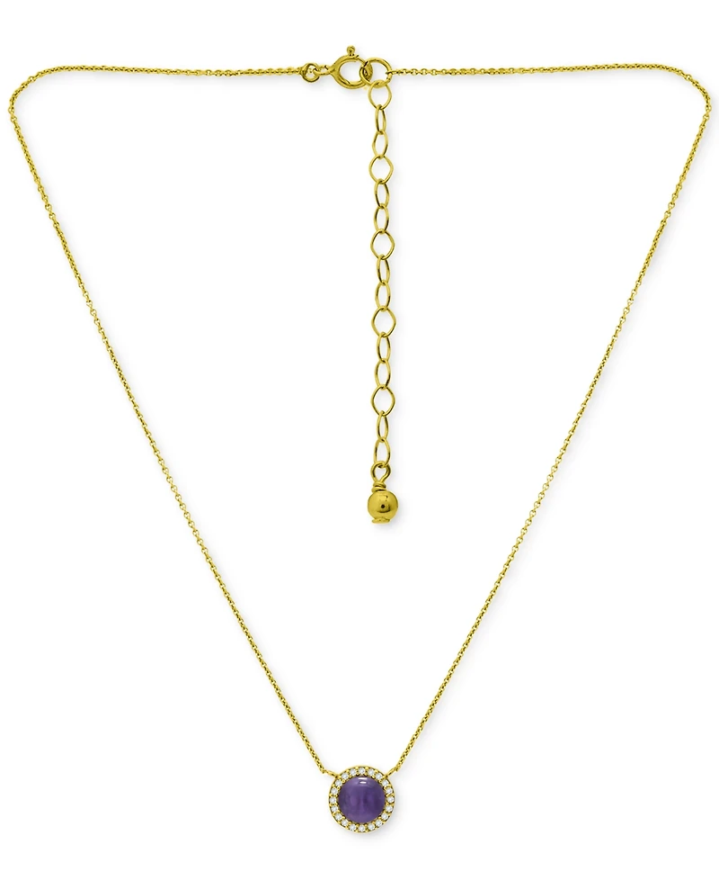 Giani Bernini Onyx & Cubic Zirconia Halo Pendant Necklace 18k Gold-Plated Sterling Silver, 16" + 2" extender (Also Dyed Howlite), Created for Ma