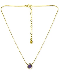 Giani Bernini Onyx & Cubic Zirconia Halo Pendant Necklace 18k Gold-Plated Sterling Silver, 16" + 2" extender (Also Dyed Howlite), Created for Ma