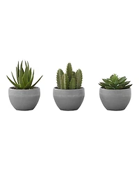 Monarch Specialties 6" Indoor Artificial Succulent Plants with Decorative Grey Cement Pots, Set Of 3