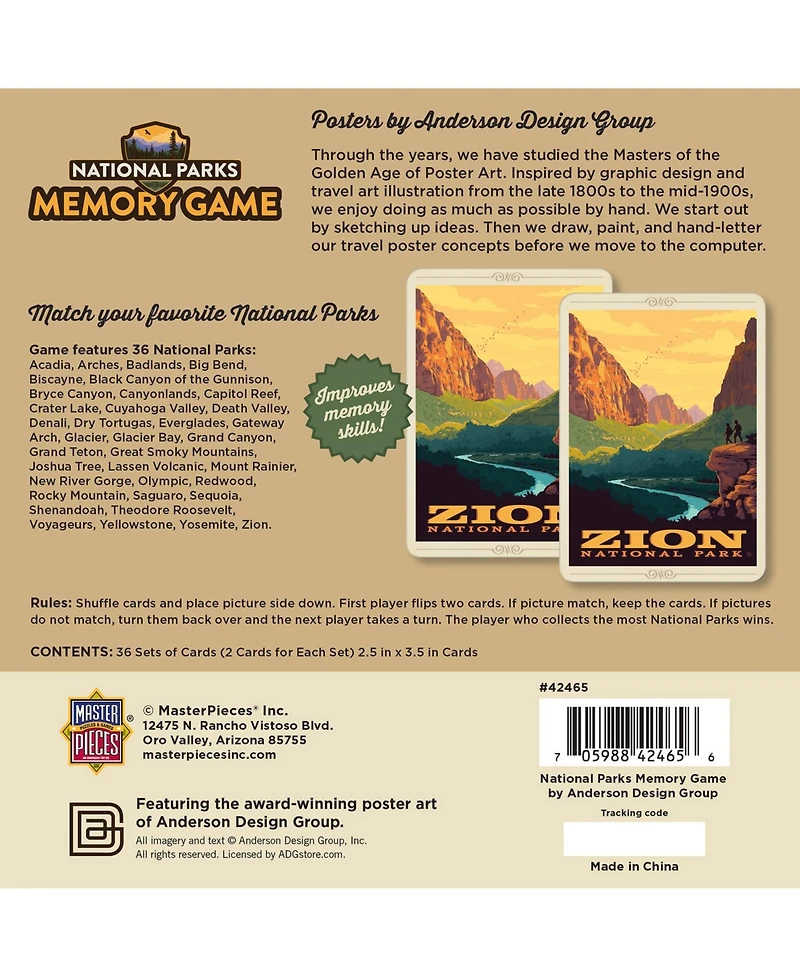 MasterPieces Officially Licensed National Parks Memory Game for Adults