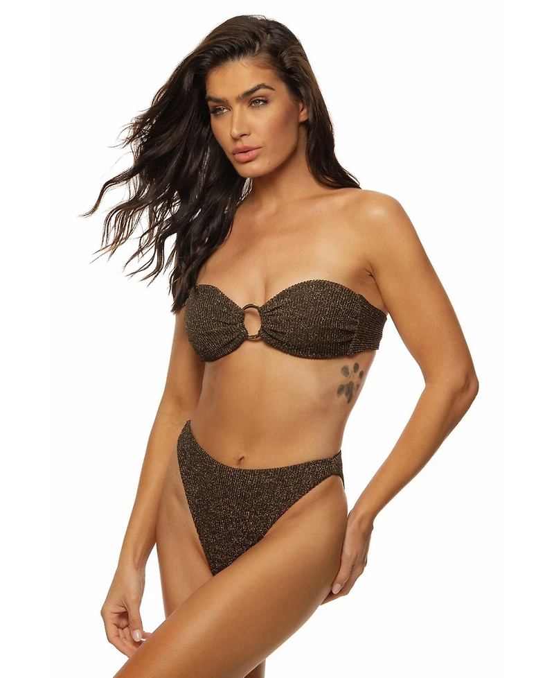 Guria Beachwear Women's Crinkle Lurex Ring Padded Bandeau Bikini Top