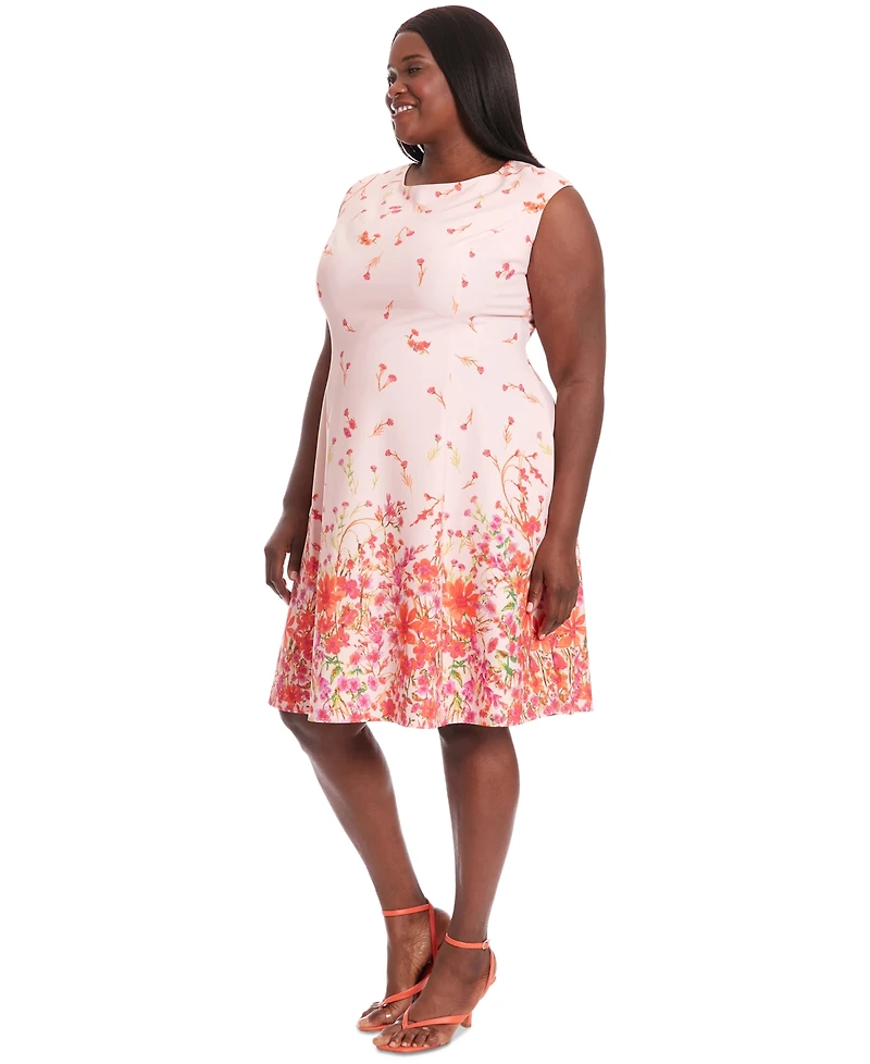 London Times Plus Printed Fit & Flare Dress