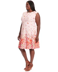 London Times Plus Printed Fit & Flare Dress