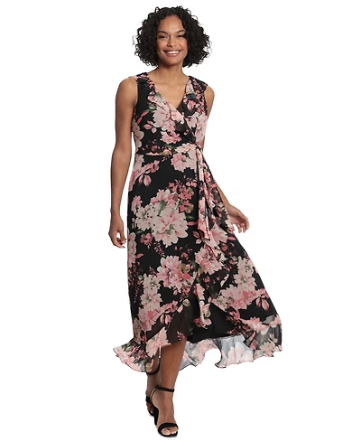 London Times Petite Ruffle-Trim Sleeveless Maxi Dress