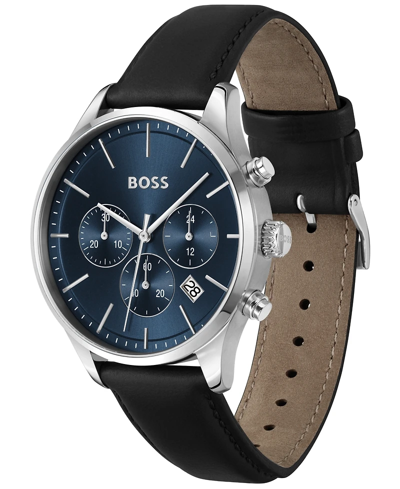 Hugo Boss Men's Chronograph Avery Black Leather Strap Watch 42mm