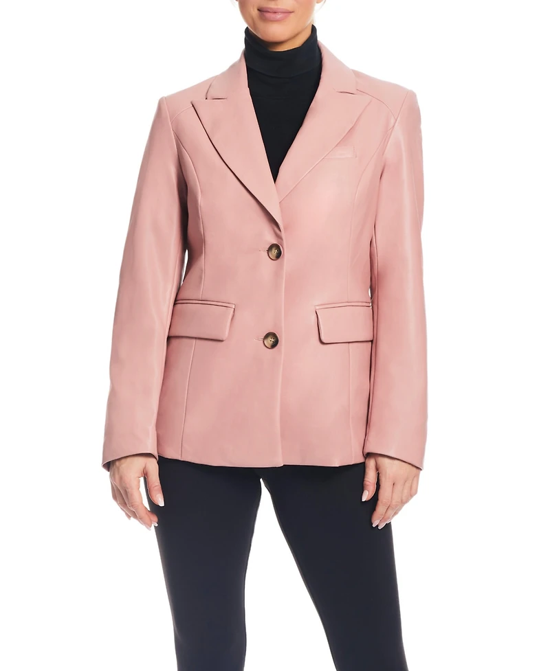 Sanctuary Women's Faux Leather Single-Breasted Blazer Jacket with Corset Back