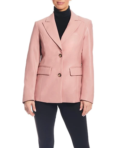 Sanctuary Women's Faux Leather Single-Breasted Blazer Jacket with Corset Back