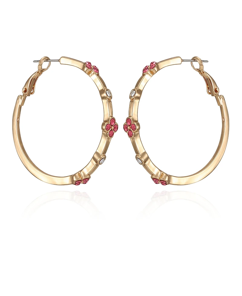 T Tahari Gold-Tone Glass Stone Hoop Earrings