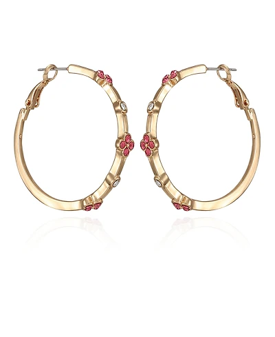 T Tahari Gold-Tone Glass Stone Hoop Earrings