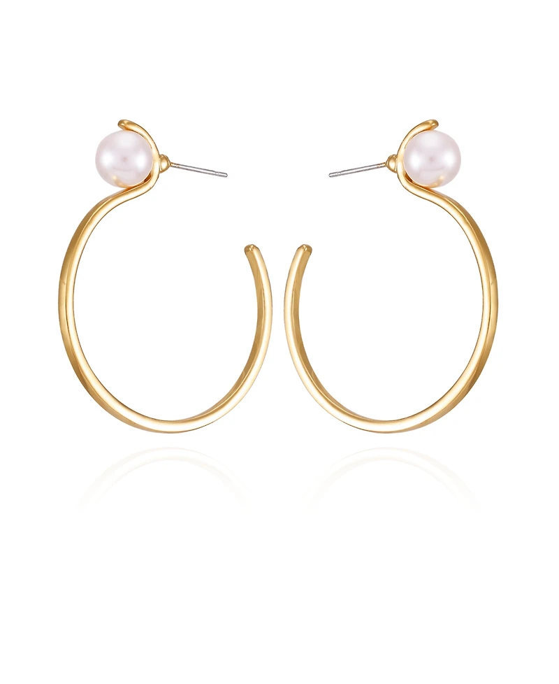 T Tahari Gold-Tone Imitation Pearl Open Hoop Earrings