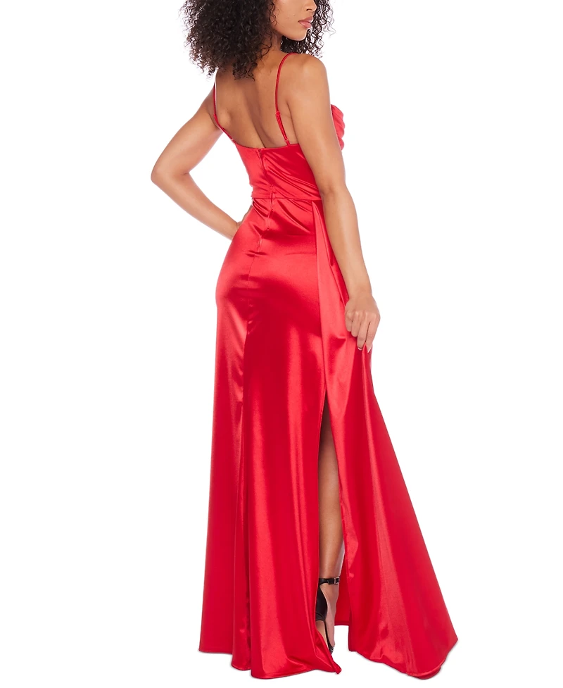 B Darlin Juniors' Satin Cowlneck Gown