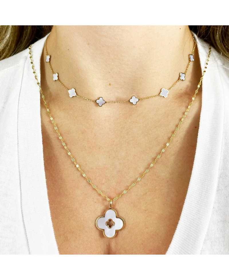 The Lovery Mother of Pearl Clover Cut Out Charm 14K Gold