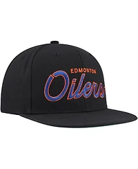Men's Mitchell & Ness Black Edmonton Oilers Core Team Script 2.0 Snapback Hat