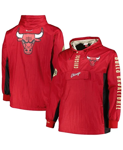 Men's Mitchell & Ness Red Chicago Bulls Big and Tall Hardwood Classics Team Og 2.0 Anorak Hoodie Quarter-Zip Windbreaker Jacket