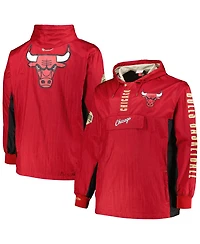 Men's Mitchell & Ness Red Chicago Bulls Big and Tall Hardwood Classics Team Og 2.0 Anorak Hoodie Quarter-Zip Windbreaker Jacket