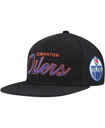 Men's Mitchell & Ness Black Edmonton Oilers Core Team Script 2.0 Snapback Hat