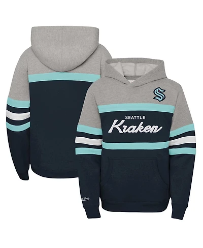 Big Boys Mitchell & Ness Deep Sea Blue Seattle Kraken Head Coach Pullover Hoodie