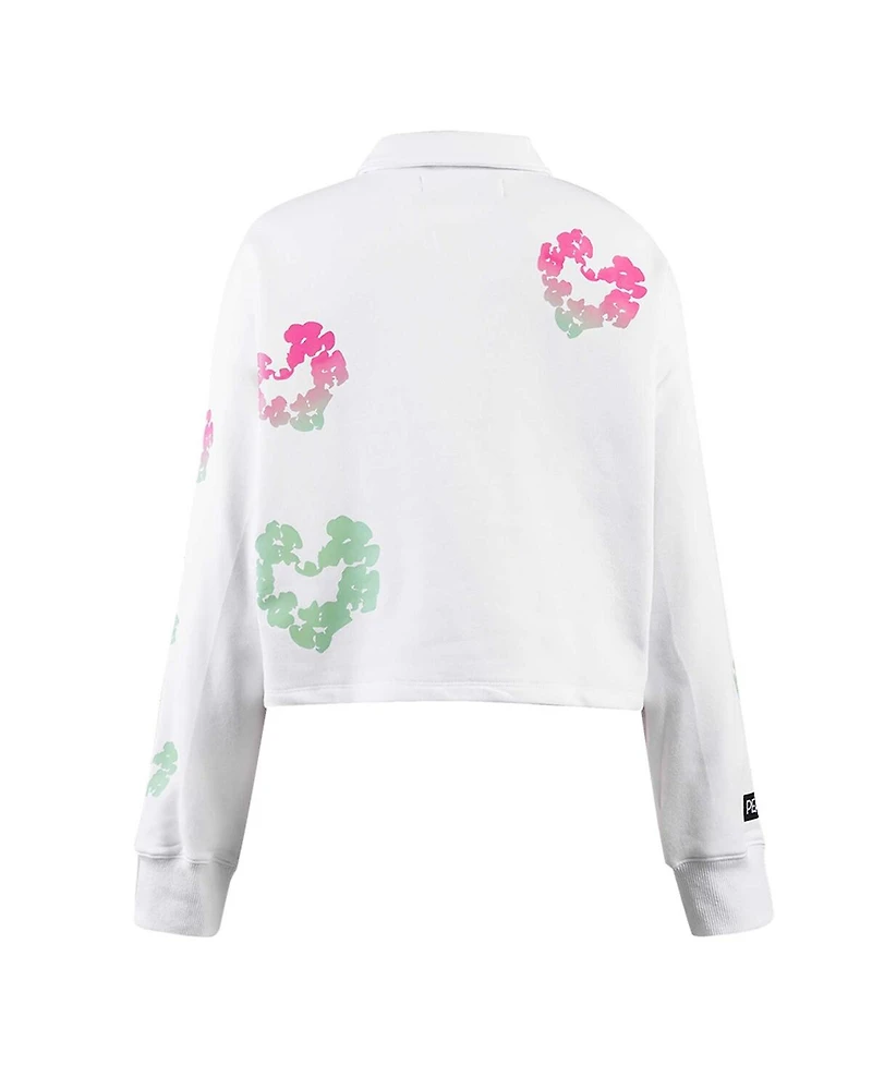 Women's Freeze Max White Peanuts Snoopy Sweet Heart Long Sleeve Cropped Polo