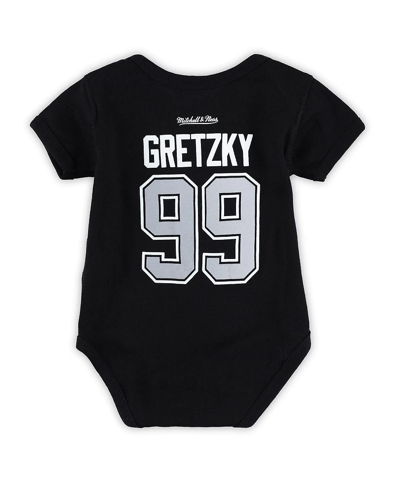 Baby Boys and Girls Mitchell & Ness Wayne Gretzky Black Los Angeles Kings Captain Patch Name and Number Bodysuit