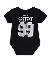 Baby Boys and Girls Mitchell & Ness Wayne Gretzky Black Los Angeles Kings Captain Patch Name and Number Bodysuit