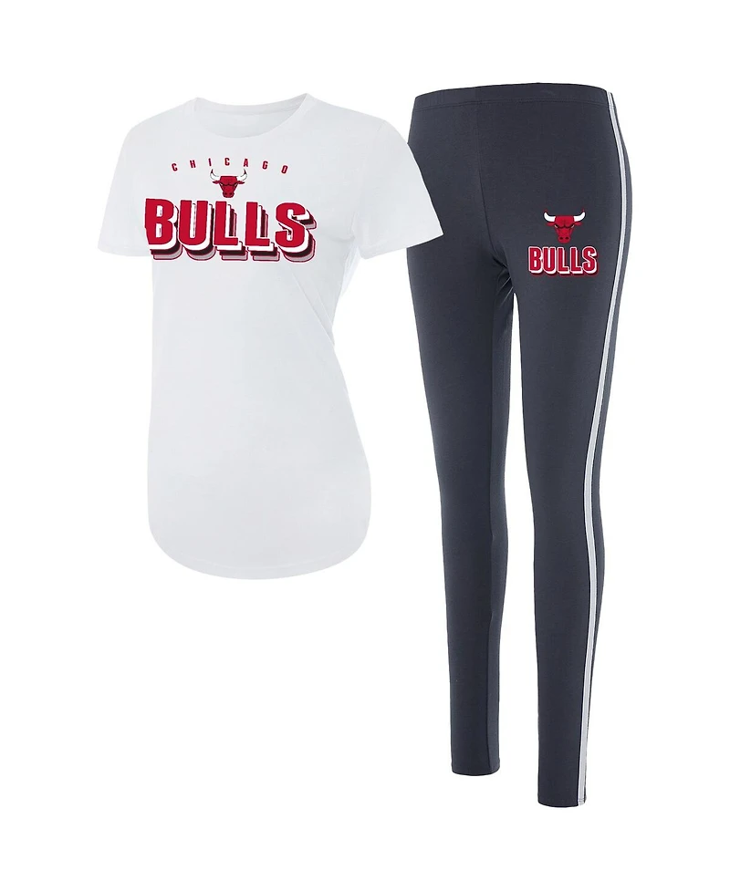 Women's Concepts Sport White, Charcoal Chicago Bulls Sonata T-shirt and Leggings Sleep Set