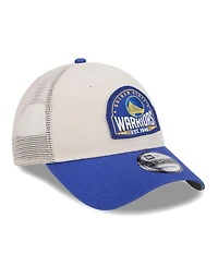 Men's New Era Khaki, Royal Golden State Warriors Throwback Patch Trucker 9FORTY Adjustable Hat