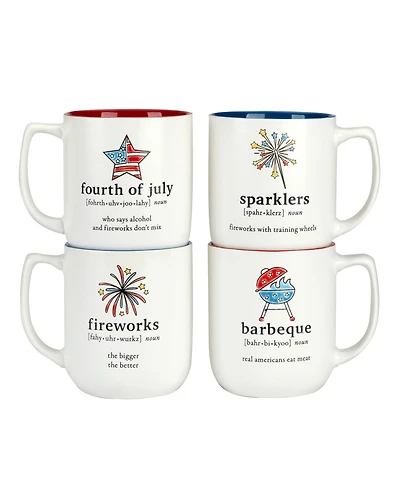 Certified International Patriotic Words Set of 4 Mugs