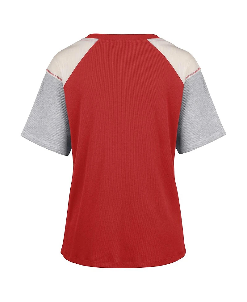 Women's '47 Brand Red Georgia Bulldogs Underline Harvey Colorblock Raglan Henley T-shirt