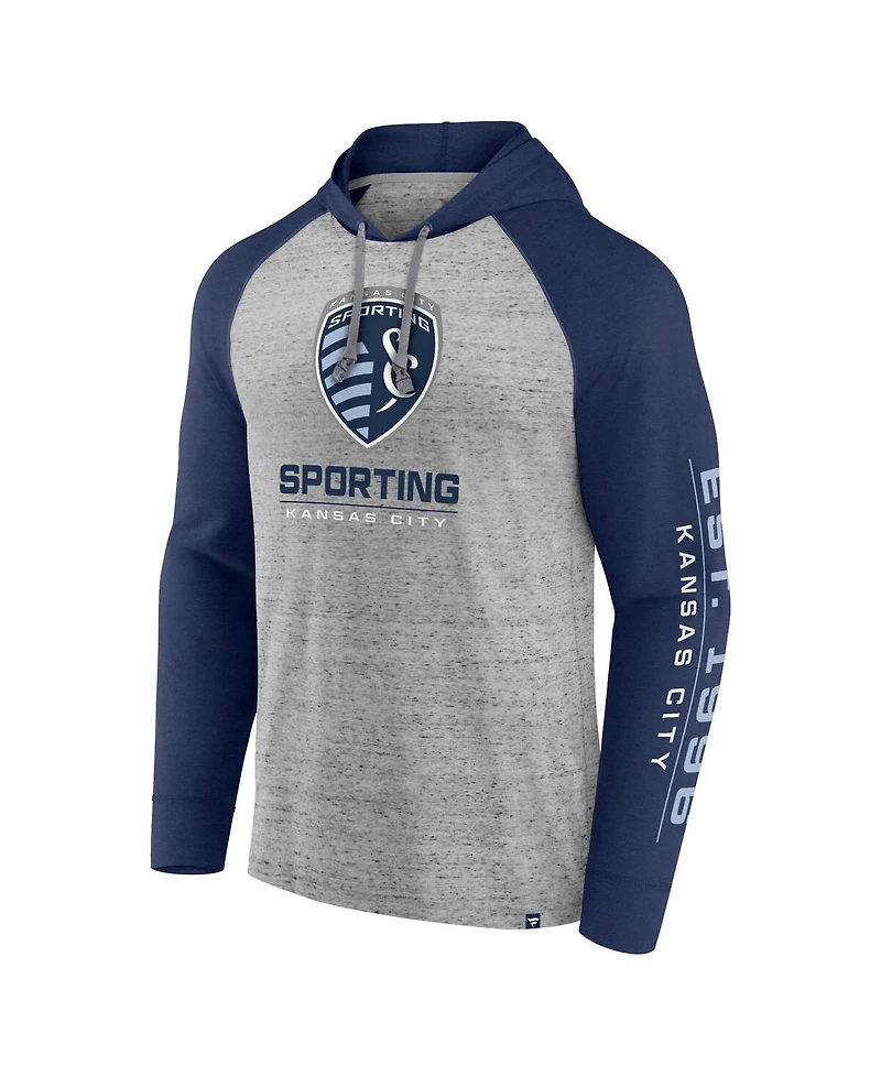 Men's Fanatics Steel Sporting Kansas City Deflection Raglan Pullover Hoodie