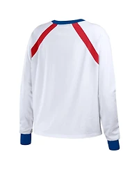 Women's Wear by Erin Andrews White Distressed Atlanta Braves Raglan Long Sleeve T-shirt