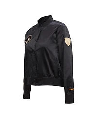 Women's Pro Standard Black Brooklyn Nets Glam Satin Full-Snap Varsity Jacket