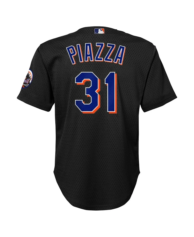 Big Boys Mitchell & Ness Mike Piazza Black Distressed New York Mets Cooperstown Collection Mesh Batting Practice Jersey