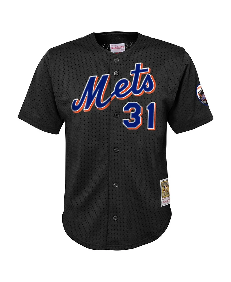 Big Boys Mitchell & Ness Mike Piazza Black Distressed New York Mets Cooperstown Collection Mesh Batting Practice Jersey