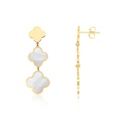 The Lovery Mother of Pearl Graduating Clover Dangle Earrings 14K Gold