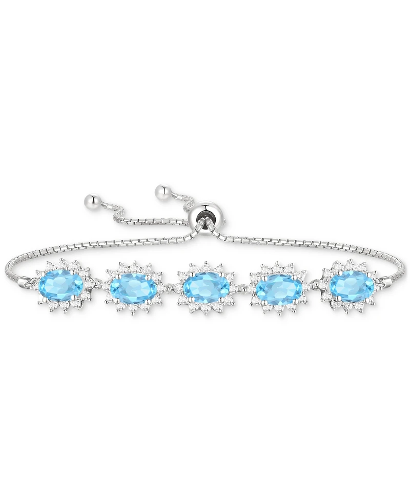 Amethyst (2 ct. t.w.) & Lab-Grown White Sapphire (3/4 Halo Five Stone Bolo Bracelet Sterling Silver (Also Morganite, Lab-Gro