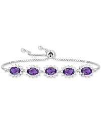 Amethyst (2 ct. t.w.) & Lab-Grown White Sapphire (3/4 Halo Five Stone Bolo Bracelet Sterling Silver (Also Morganite, Lab-Gro