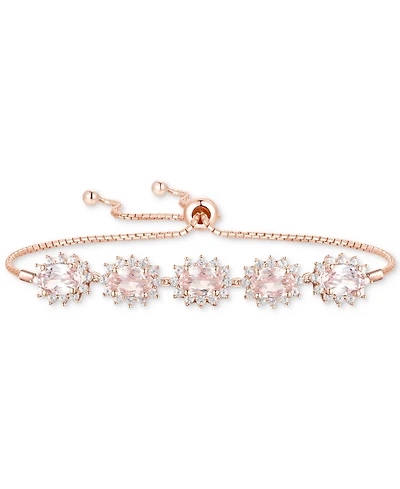 Amethyst (2 ct. t.w.) & Lab-Grown White Sapphire (3/4 Halo Five Stone Bolo Bracelet Sterling Silver (Also Morganite, Lab-Gro