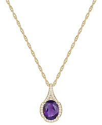 Amethyst (1-1/2 ct. t.w.) & Lab-Grown White Sapphire (1/8 Oval Halo 18" Pendant Necklace 14k Gold-Plated Sterling Silver (Also Additio