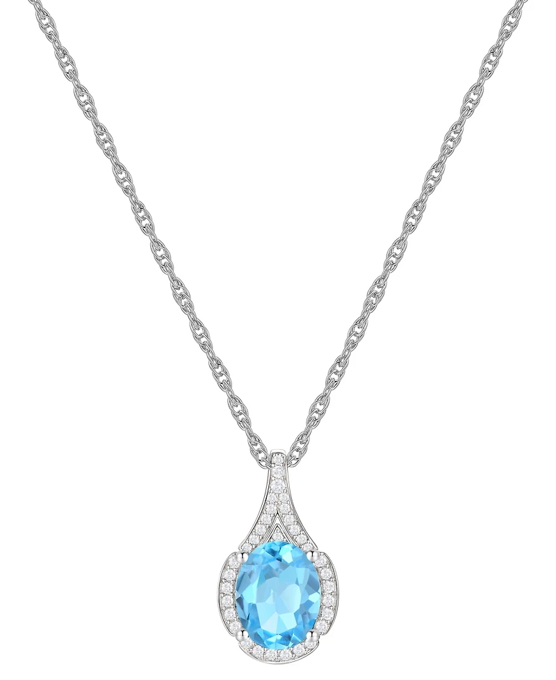 Amethyst (1-1/2 ct. t.w.) & Lab-Grown White Sapphire (1/8 Oval Halo 18" Pendant Necklace 14k Gold-Plated Sterling Silver (Also Additio