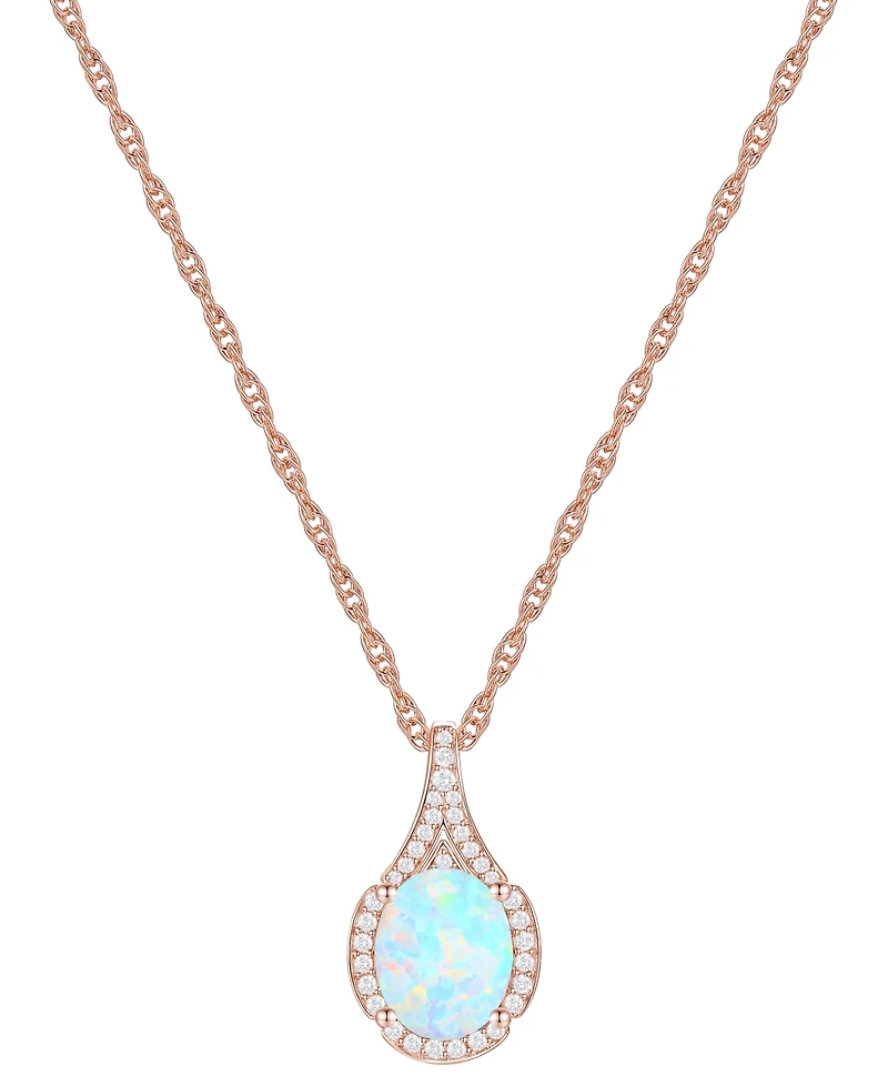 Amethyst (1-1/2 ct. t.w.) & Lab-Grown White Sapphire (1/8 Oval Halo 18" Pendant Necklace 14k Gold-Plated Sterling Silver (Also Additio