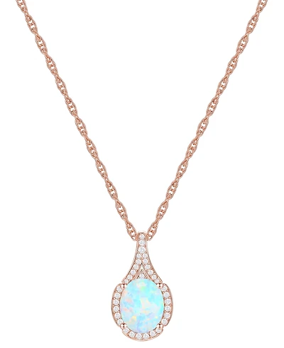 Amethyst (1-1/2 ct. t.w.) & Lab-Grown White Sapphire (1/8 Oval Halo 18" Pendant Necklace 14k Gold-Plated Sterling Silver (Also Additio