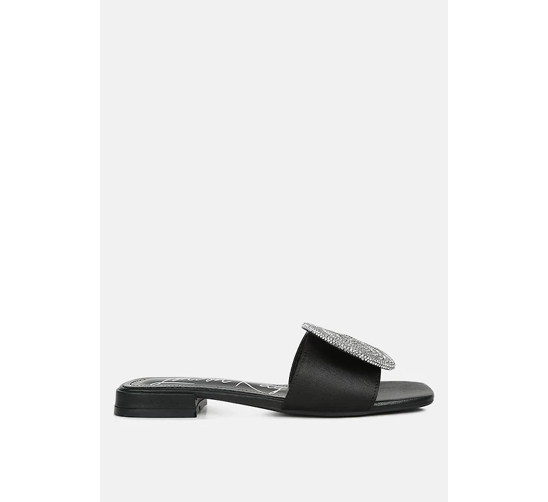 ollilie rhinestones embellished brooch slip on sandals