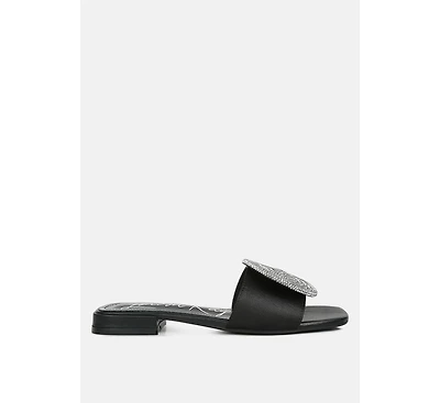 ollilie rhinestones embellished brooch slip on sandals